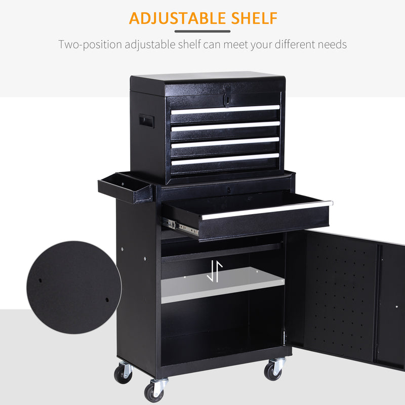 2-in-1 Rolling Tool Chest with 5 Drawers & Pegboard – Black – image 9 of 9