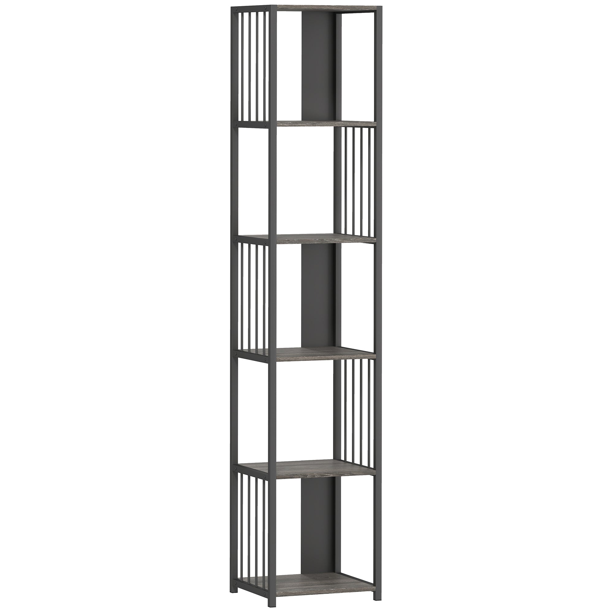 5-Tier Bookshelf with Steel Frame - Grey