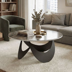 Coffee Table Sintered Stone Top Adjustable Foot Pads Modern Centre Table for Living Room Brown and Black