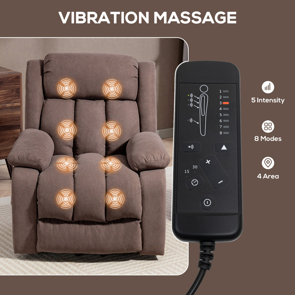 Power Lift Recliner Chair with Vibration Massage, Lift Chair for Elderly with Footrest, Remote, Side Pocket, Dark Brown