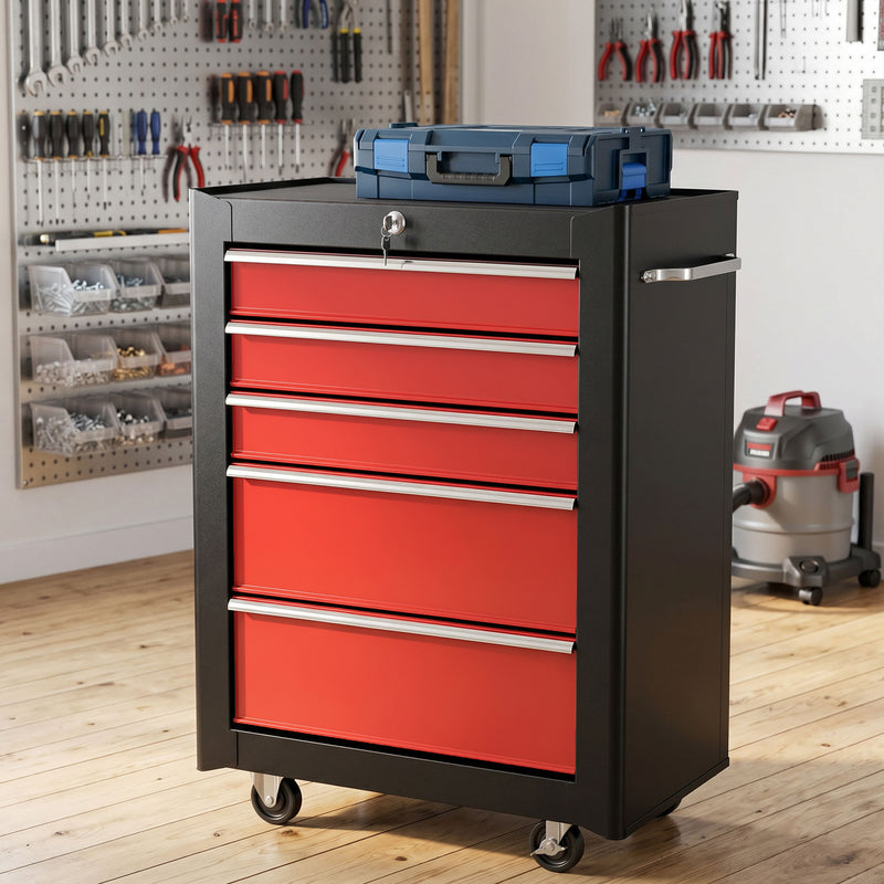 5-Drawer Lockable Rolling Tool Chest – Red – image 2 of 9