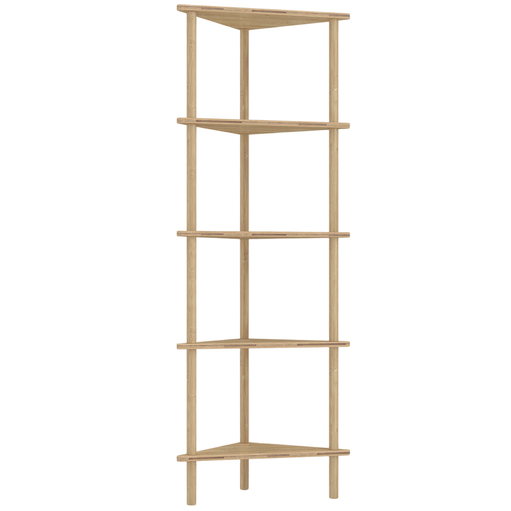 Bamboo Storage Shelf, 5-tier Corner Shelf, Freestanding Shelving Unit for Living Room, Home Office, Natural Wood Finish