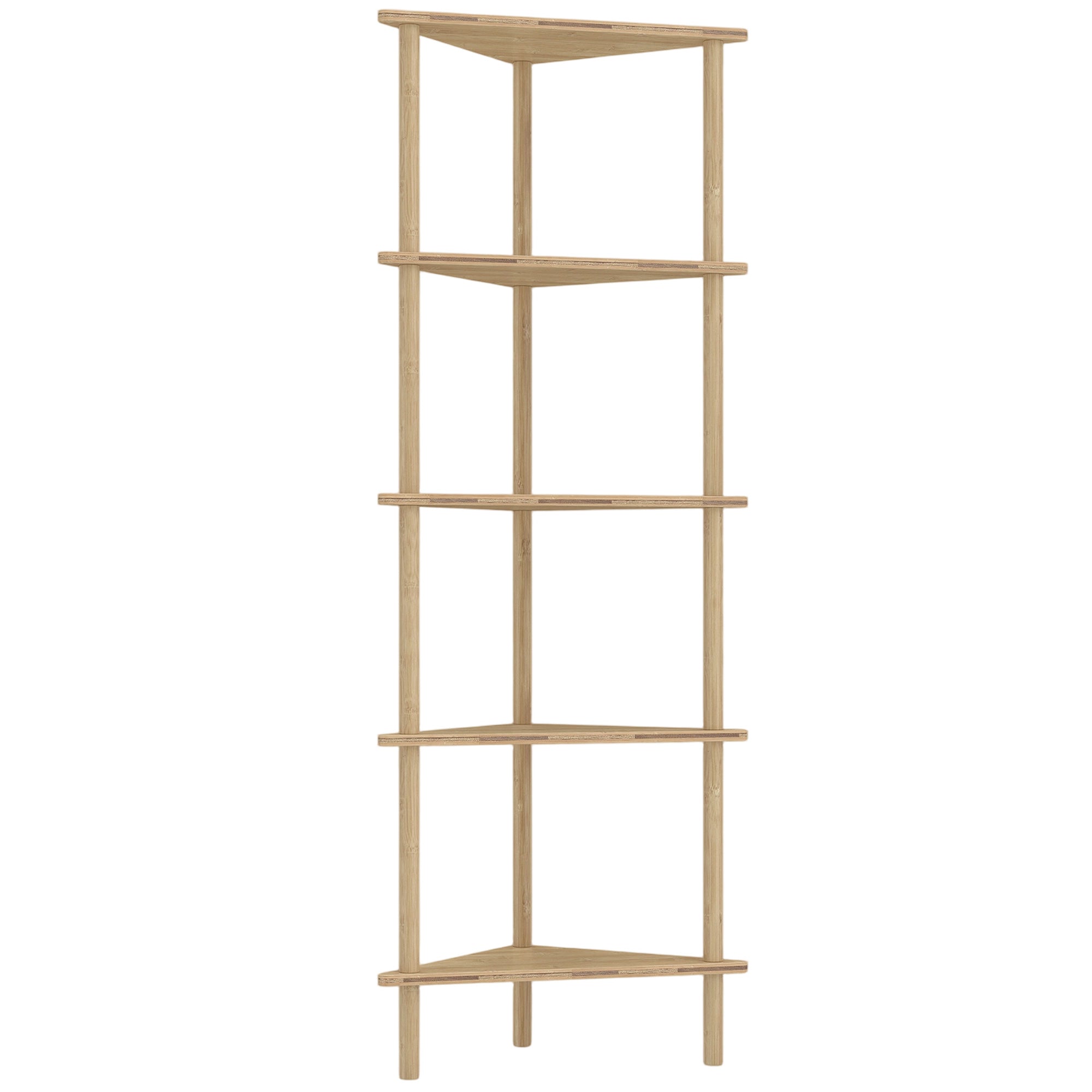 Bamboo Storage Shelf, 5-tier Corner Shelf, Freestanding Shelving Unit for Living Room, Home Office, Natural Wood Finish