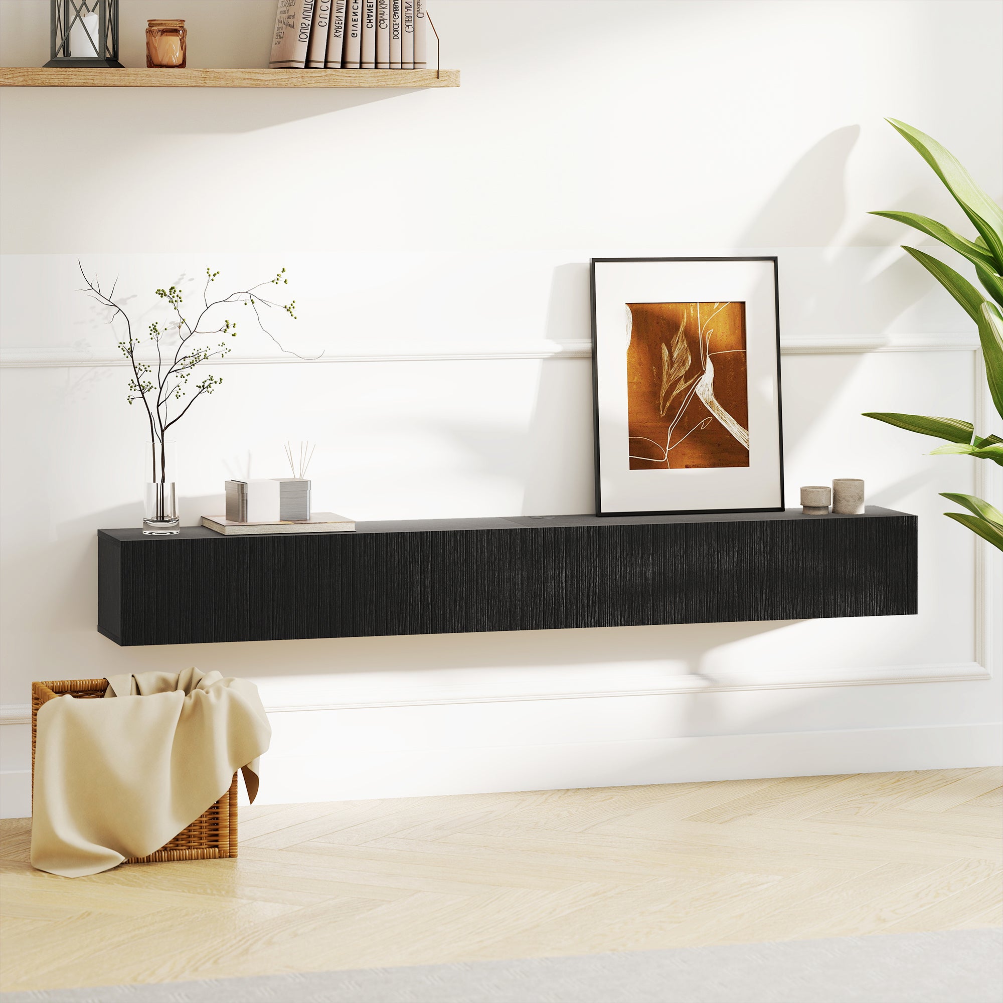 180cm Floating TV Stand, Wall Mount TV Unit with Cable Management Hole, Fits up to 72" TV, Black