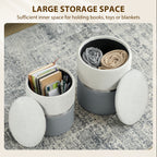 Nesting Round Ottoman with Storage Set of 2 - Cream/Grey