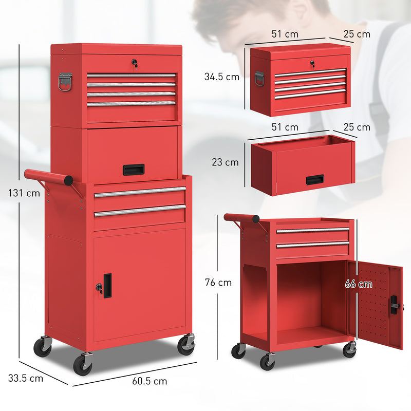 Three-Part Locking Steel Tool Chest on Wheels – Red – image 3 of 9