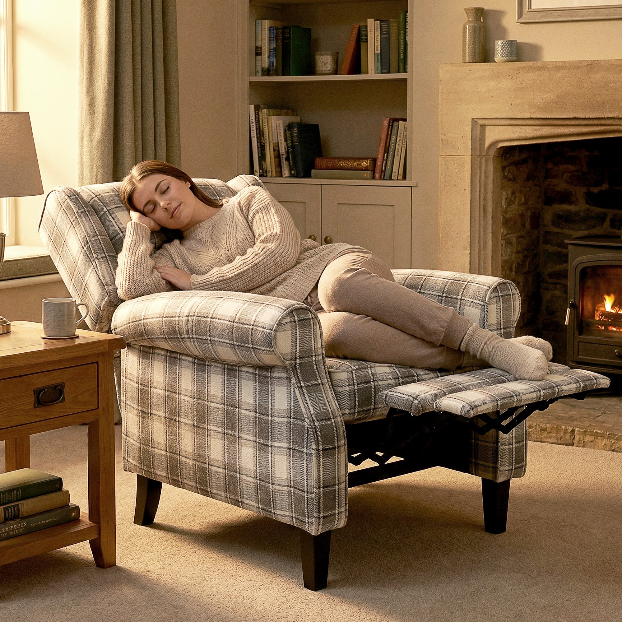160Â° Reclining Armchair, with Footrest - Grey and White