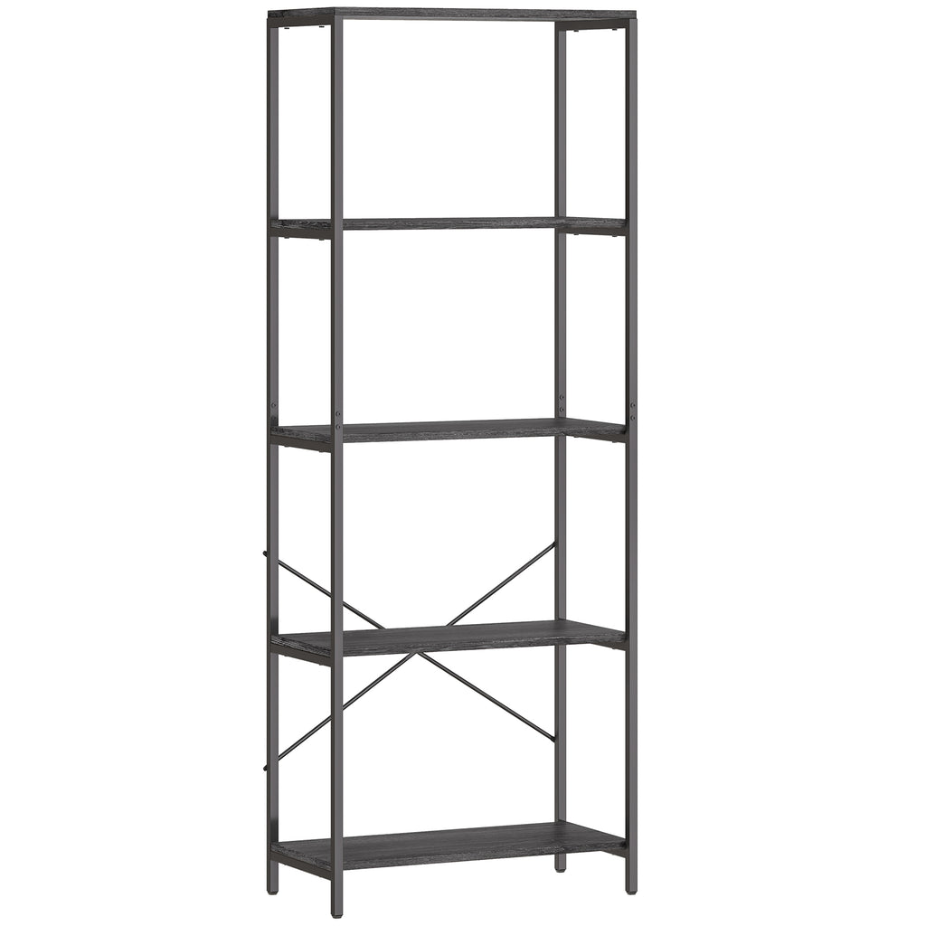5-Tier Bookshelf, Industrial Bookcase with Metal Frame - Dark Grey and Black