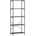 5-Tier Bookshelf, Industrial Bookcase with Metal Frame - Dark Grey and Black
