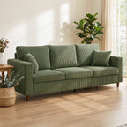 3 Seater Sofa with Wide Seat, Corduroy Fabric Couch with Deep Seat, Spring Cushion, Green