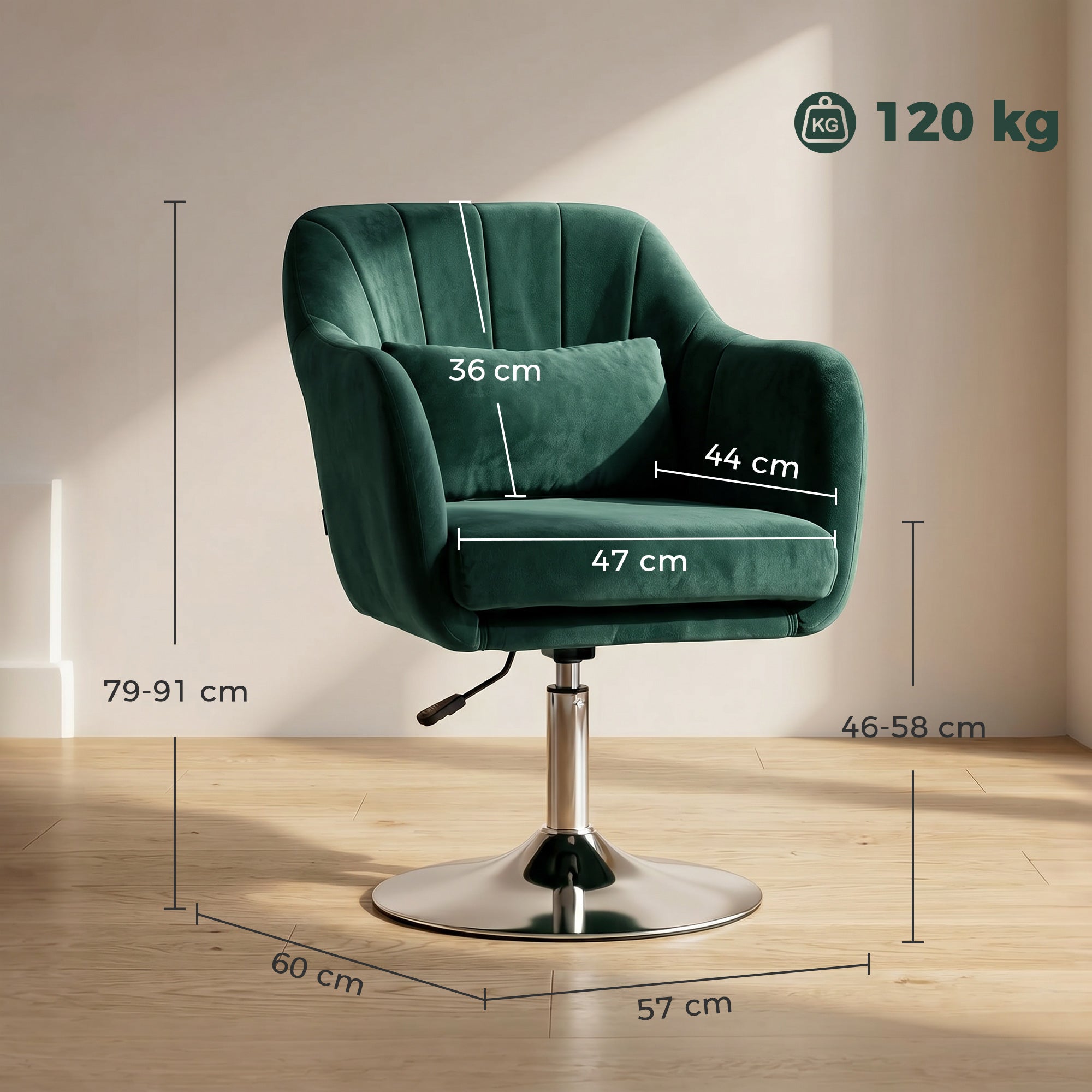 Retro Velvet Swivel Tub Chair with Steel Frame, Cushion Seat, Dark Green