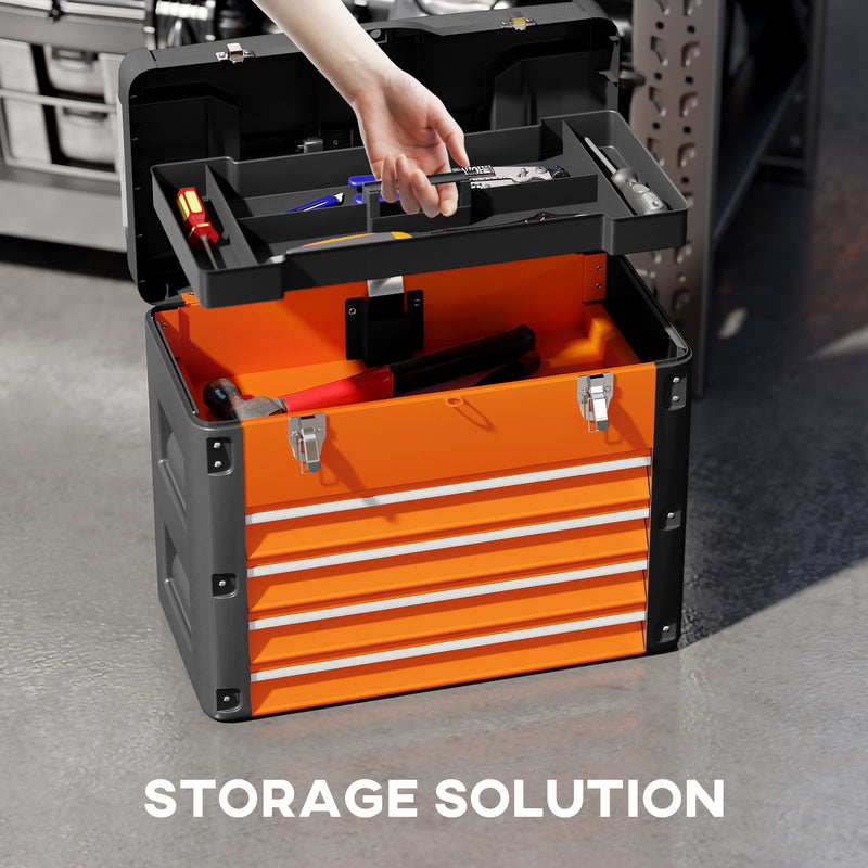 4-Drawer Portable Tool Box with Top Tray & Parts Boxes – Orange – image 4 of 9