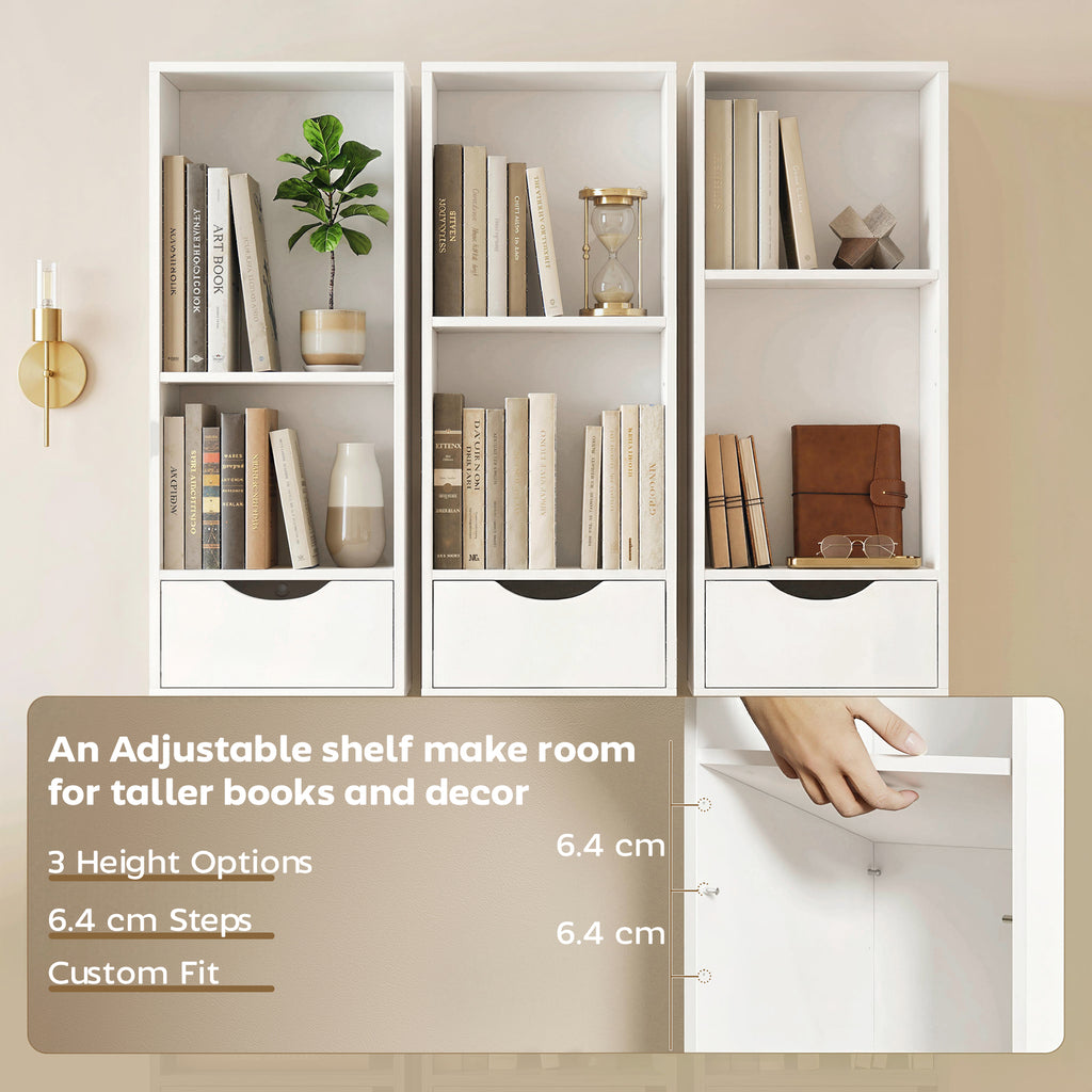 Bookcase with Drawers Adjustable Shelf Bookshelf with 2 Drawers and Cabinet 158 cm White