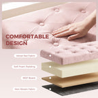 Velvet Upholstered Foldable Ottoman Footrest, Storage Ottoman Bench with Wood Legs for Living Room, Pink