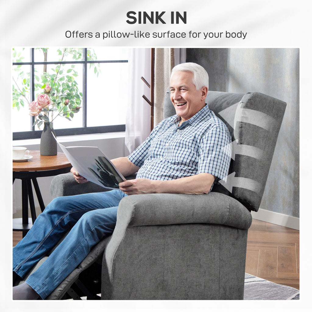 Power Lift Recliner Armchair, Electric Lift Chair for Elderly, Fabric Riser and Reclining Chair with Remote Control, Side Pockets, Extended Footrest, for Living Room, Charcoal Grey