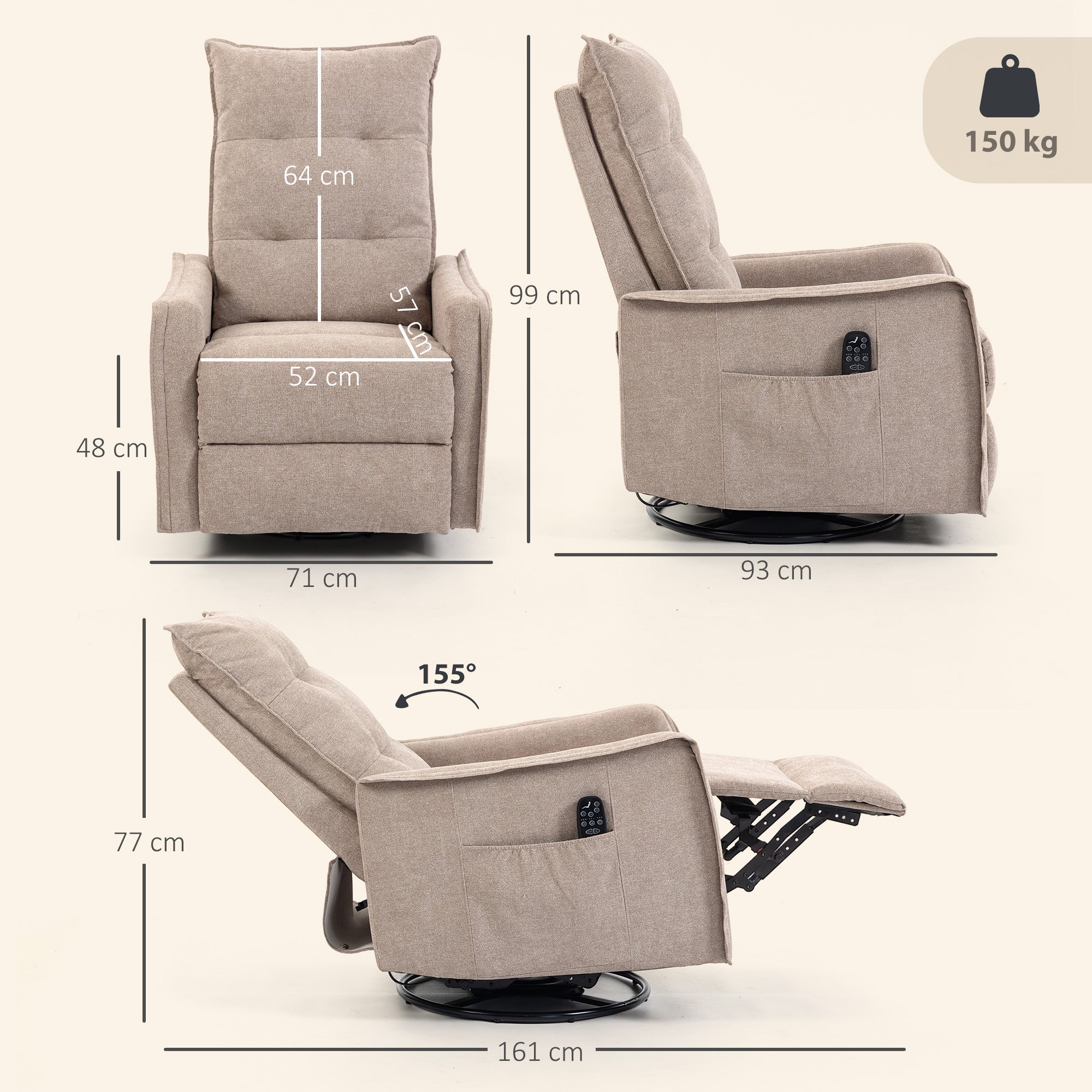 Recliner Armchair, Chenille Recliner Chair with Massage and Heat, 360° Swivel Rocking Manual Recliner, Brown
