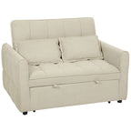 2 Seater Sofa Bed, 3-in-1 Convertible Sleeper Sofa with Click-clack Adjustable Backrest and 2 Pillows, Light Brown