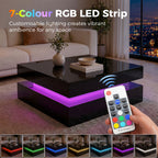 LED Coffee Table with Storage, 2-Tier Modern Centre Table with Open Shelf and Remote for Living Room, High Gloss Black