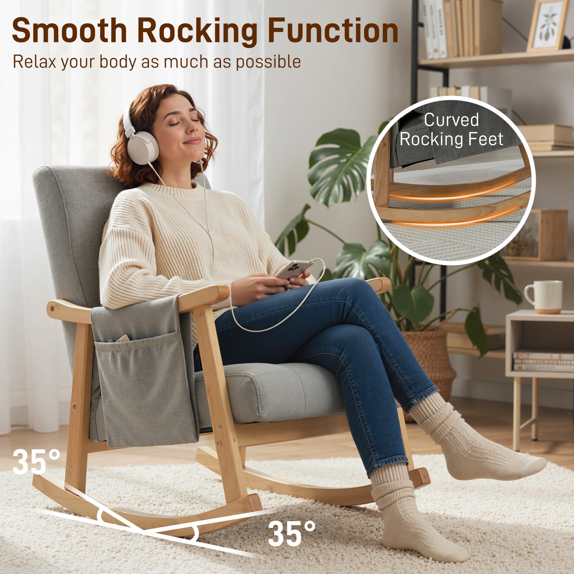 Wood Frame Rocking Accent Chair - Light Grey
