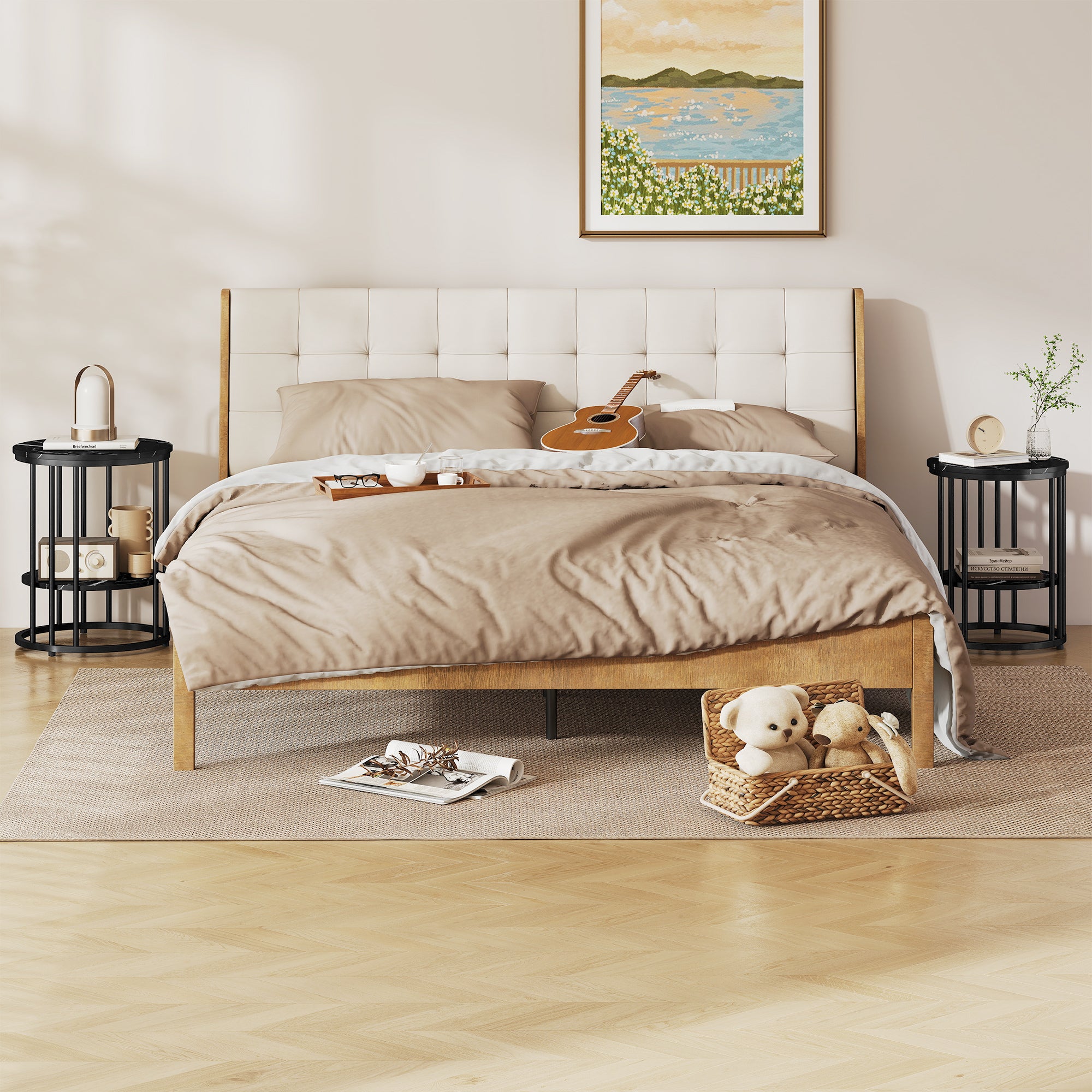 Set of Two Marble-Effect Coffee Tables - Black