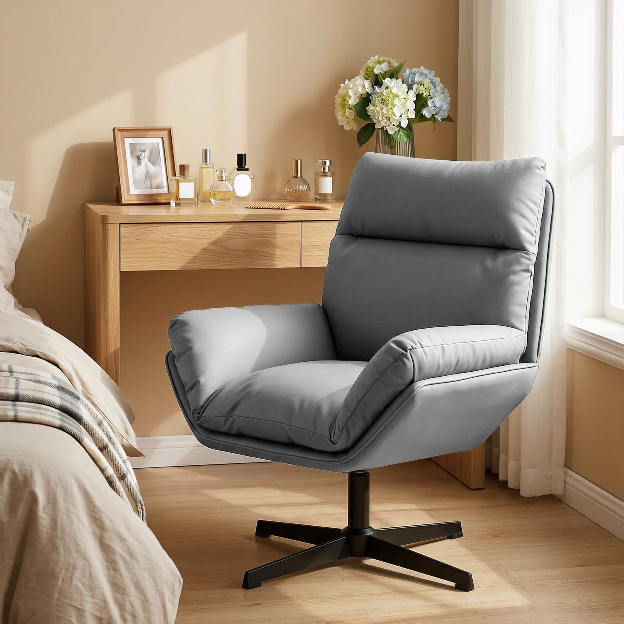 Accent Chair with 360 Swivel Armchair for Living Room with Padded Cushion Dark Grey
