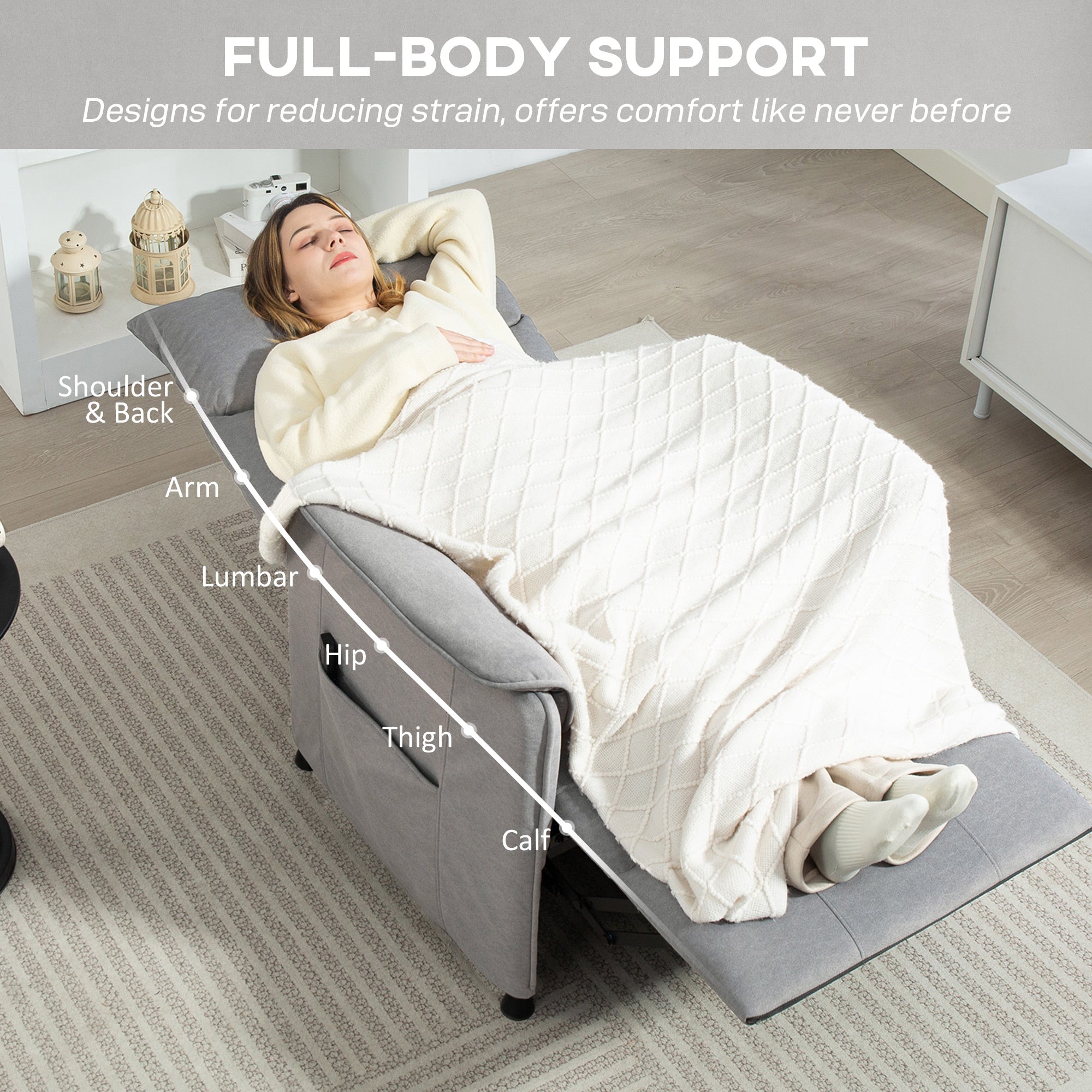 Power Recliner Chair, Reclining Chair with Remote, Pocket Springs, Silent Motor and Side Pockets, Grey