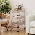 HOMCOM 3-Tier Storage Trolley on Wheels with Mesh Baskets - Light Pink