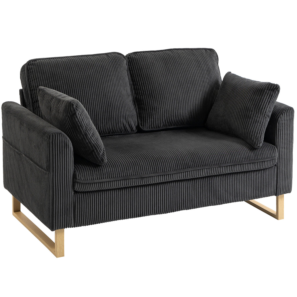 2 Seater Sofa, 140 cm Loveseat Sofa with Spring Cushions, Metal Legs, 2 Pillows, Dark Grey