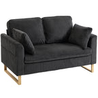 2 Seater Sofa, 140 cm Loveseat Sofa with Spring Cushions, Metal Legs, 2 Pillows, Dark Grey