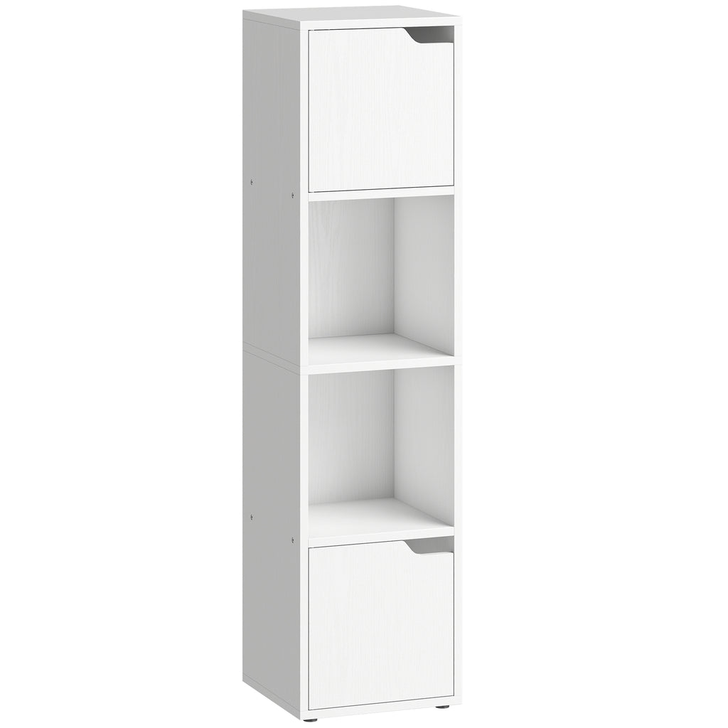 Narrow Bookcase, 4-Tier Bookshelf, Storage Cabinet with doors for Living Room, Bedroom, White