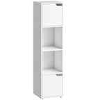 Narrow Bookcase, 4-Tier Bookshelf, Storage Cabinet with doors for Living Room, Bedroom, White