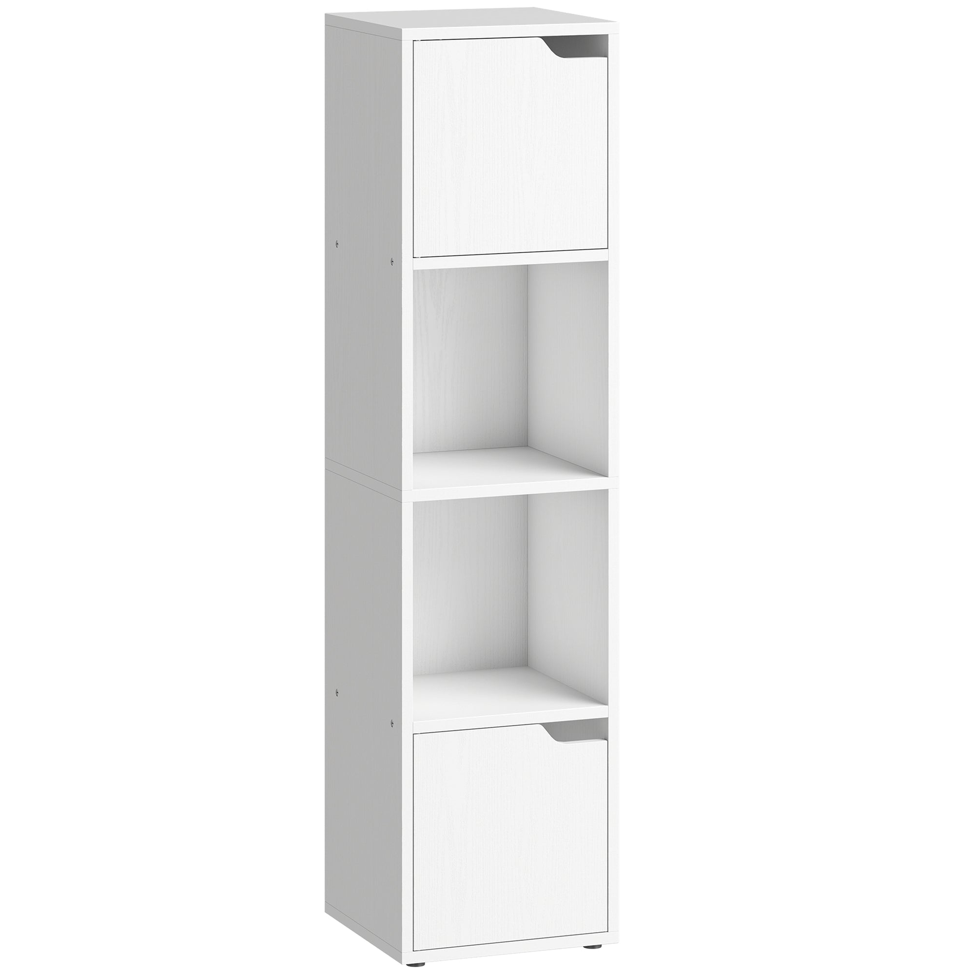 Narrow Bookcase, 4-Tier Bookshelf, Storage Cabinet with doors for Living Room, Bedroom, White
