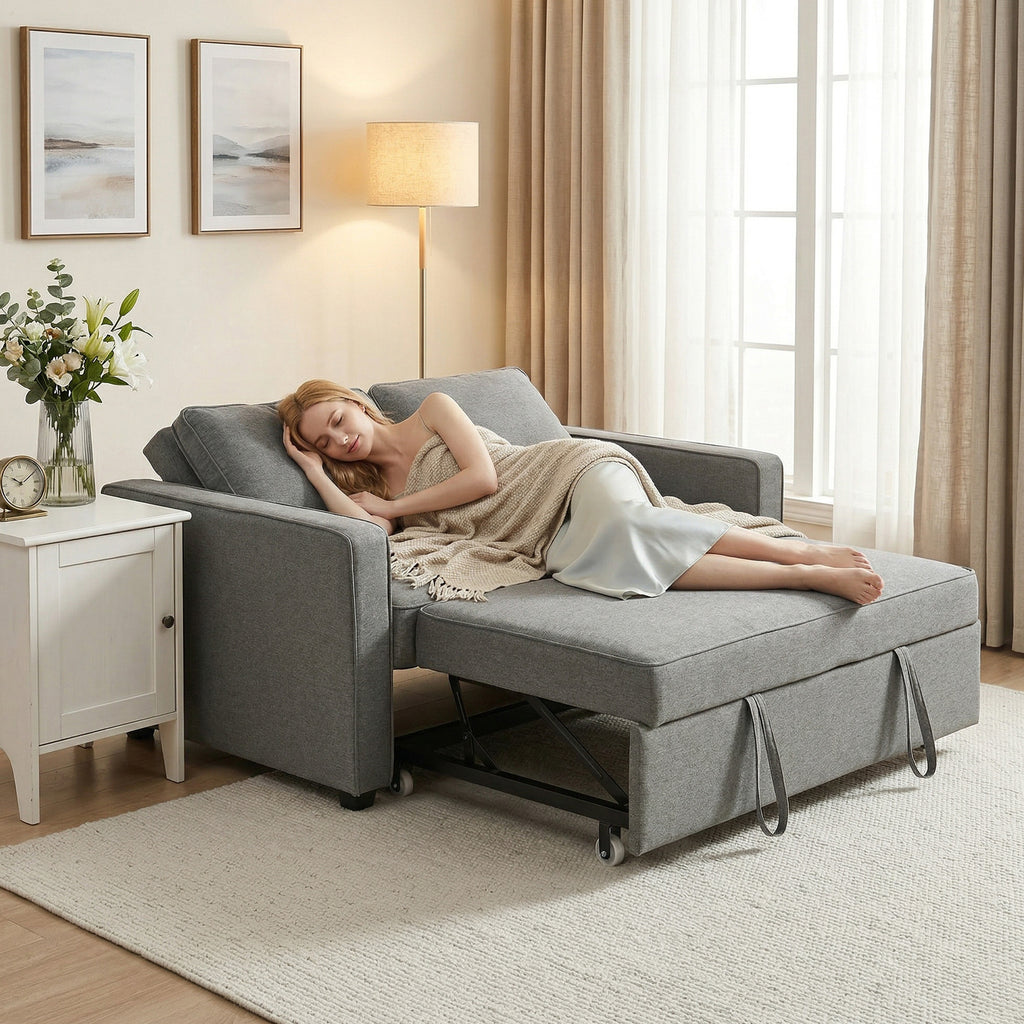Double Sofa Bed Click Clack Sofa Bed Pull Out Bed with Adjustable Backrest for Living Room and Bedroom Grey