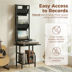 Vinyl Record Player Stand Record Storage with Player Stand Oxford Fabric Pockets Bottom Shelf, Black