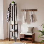 Industrial-Style Four Shelf Coat Stand - Brown/Black