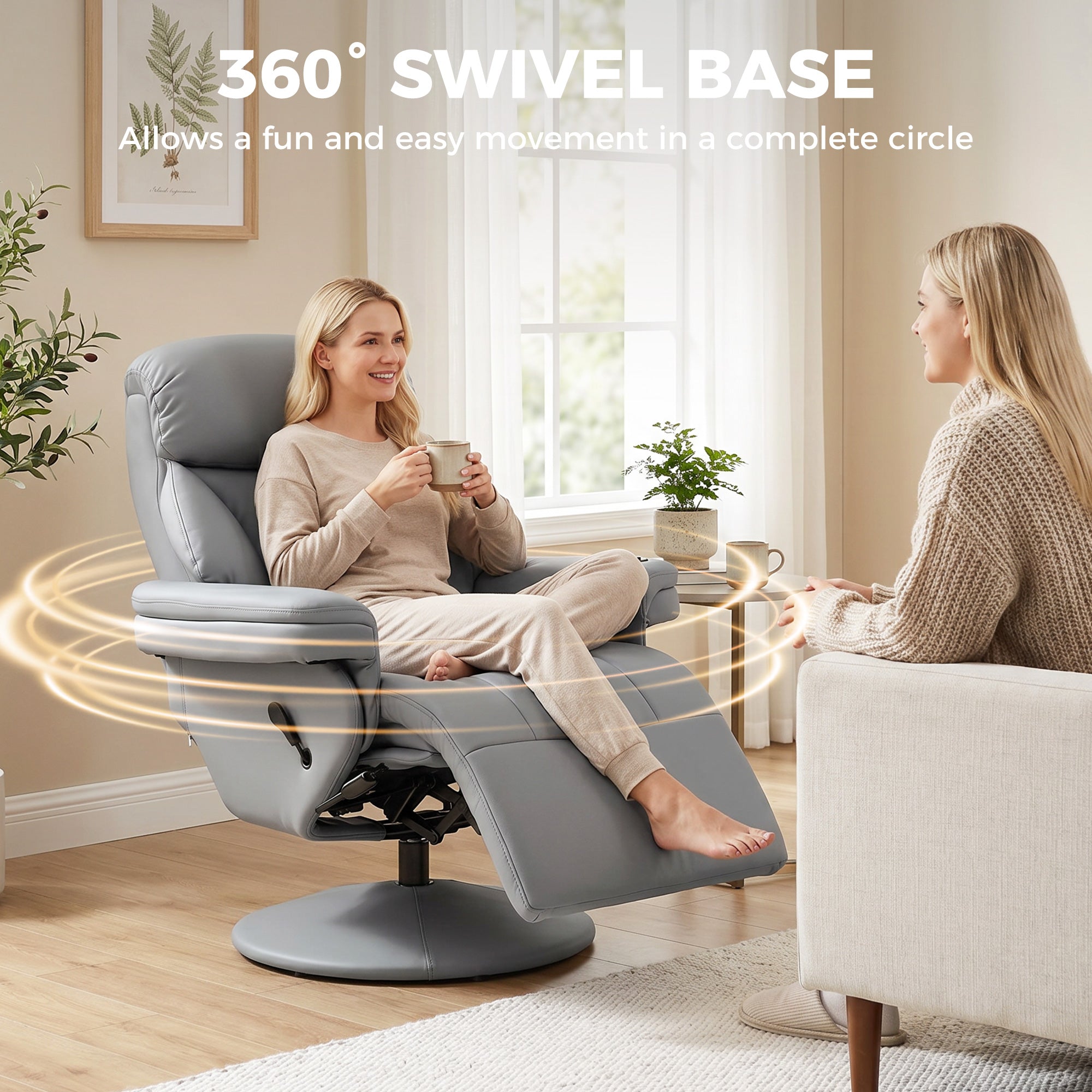 Upholstered Reclining Armchair, Manual Recliner Chair with Footrest and Adjustable Backrest, Grey