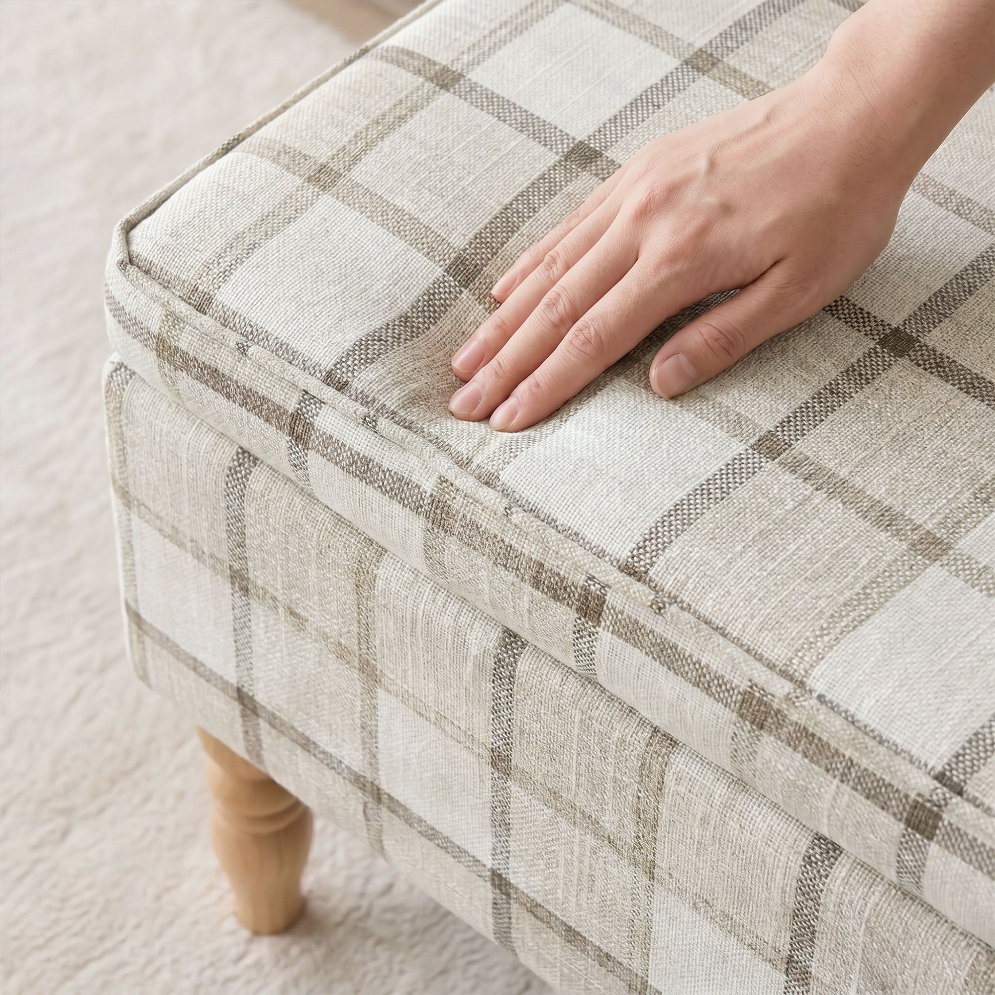 Linen Fabric Upholstered Footstool, Rectangular Storage Stool with Removable Top, Padded Seat and Hidden Space, Brown