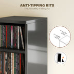 Set of 2 CD Media Display Shelf Unit Tower Rack with Adjustable Shelves, High Gloss Black