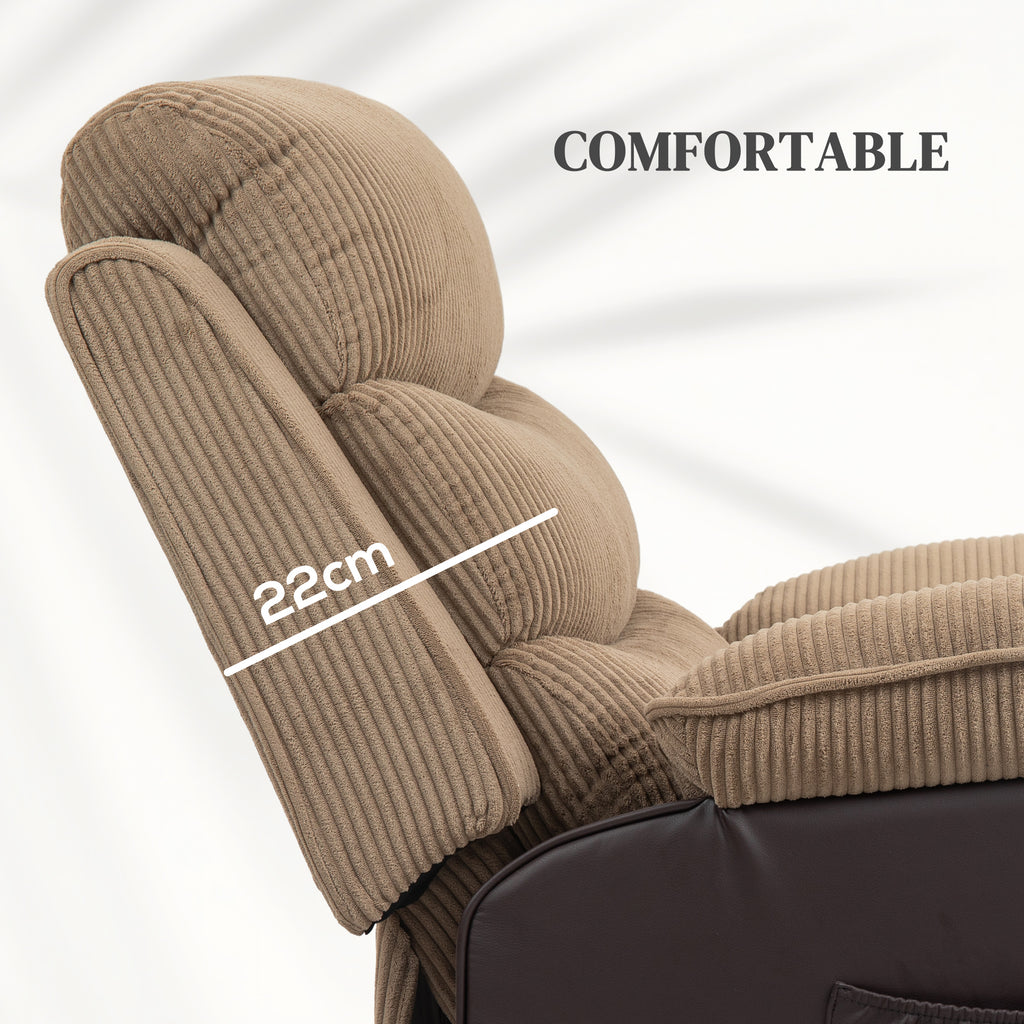 HOMCOM Overstuffed Corduroy Electric Lift Recliner Chair - Brown