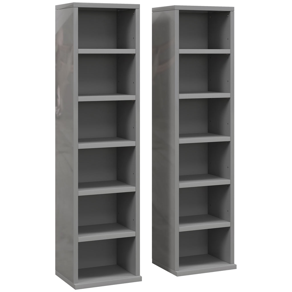 Set of 2 CD Media Display Shelf Unit Tower Rack with Adjustable Shelves, High Gloss Grey