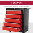 5-Drawer Lockable Rolling Tool Chest with Handle & 2 Keys – Red – image 4 of 9