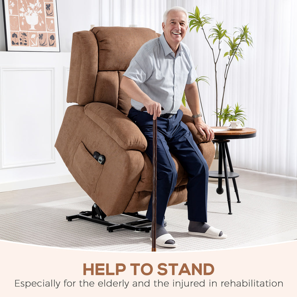 Power Lift Recliner Chair with Vibration Massage, Lift Chair for Elderly with Footrest, Remote, Side Pocket, Brown