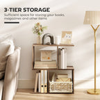 Side Table, Narrow End Table with Storage Shelves, S-Shaped, 3-Tier, 50W x 19.5D x 58H cm, Oak