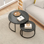 Set of Two Wood-Effect Stacking Tables - Black Wood Grain