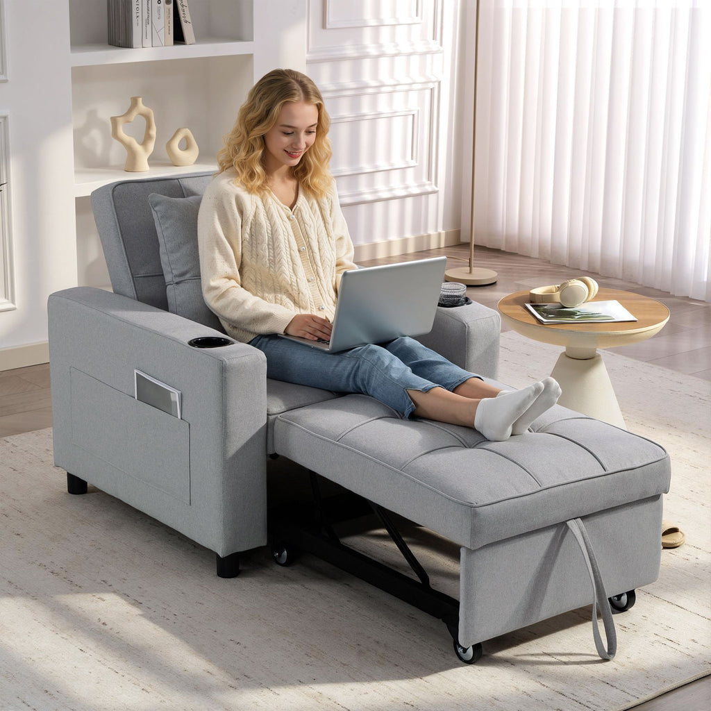 3-in-1 Single Sofa Bed, Convertible Sleeper Chair Bed - Light Grey