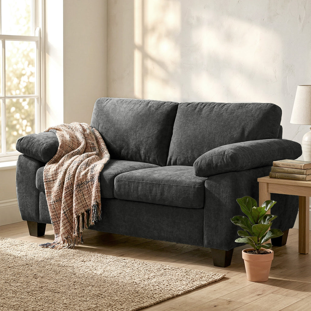 2 Seater Sofa, 156cm Chenille Loveseat Sofa, Dark Grey