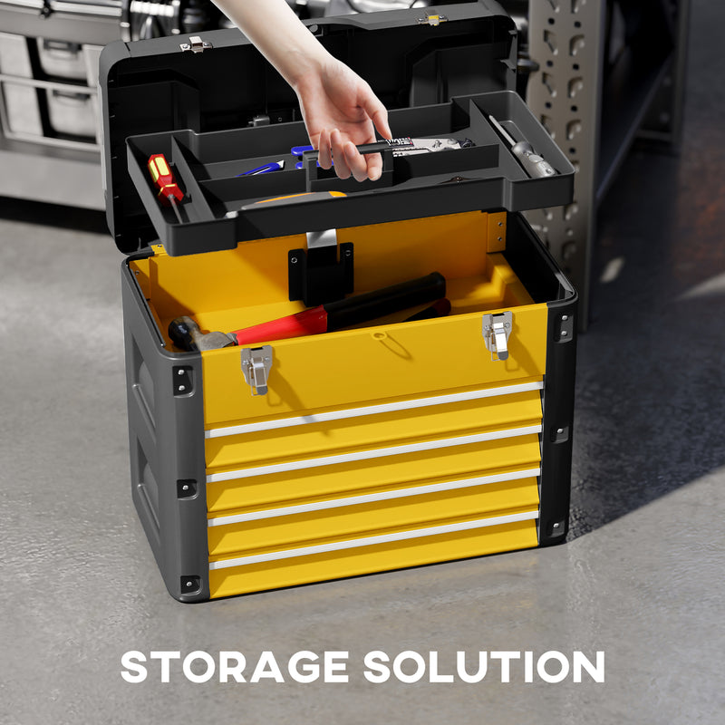 4-Drawer Portable Tool Box with Top Tray & Parts Boxes – Yellow – image 4 of 9