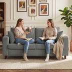 Loveseat Sofa with Wide Seat, Corduroy 2 Seater Couch with Deep Seat, Spring Cushion, Light Grey