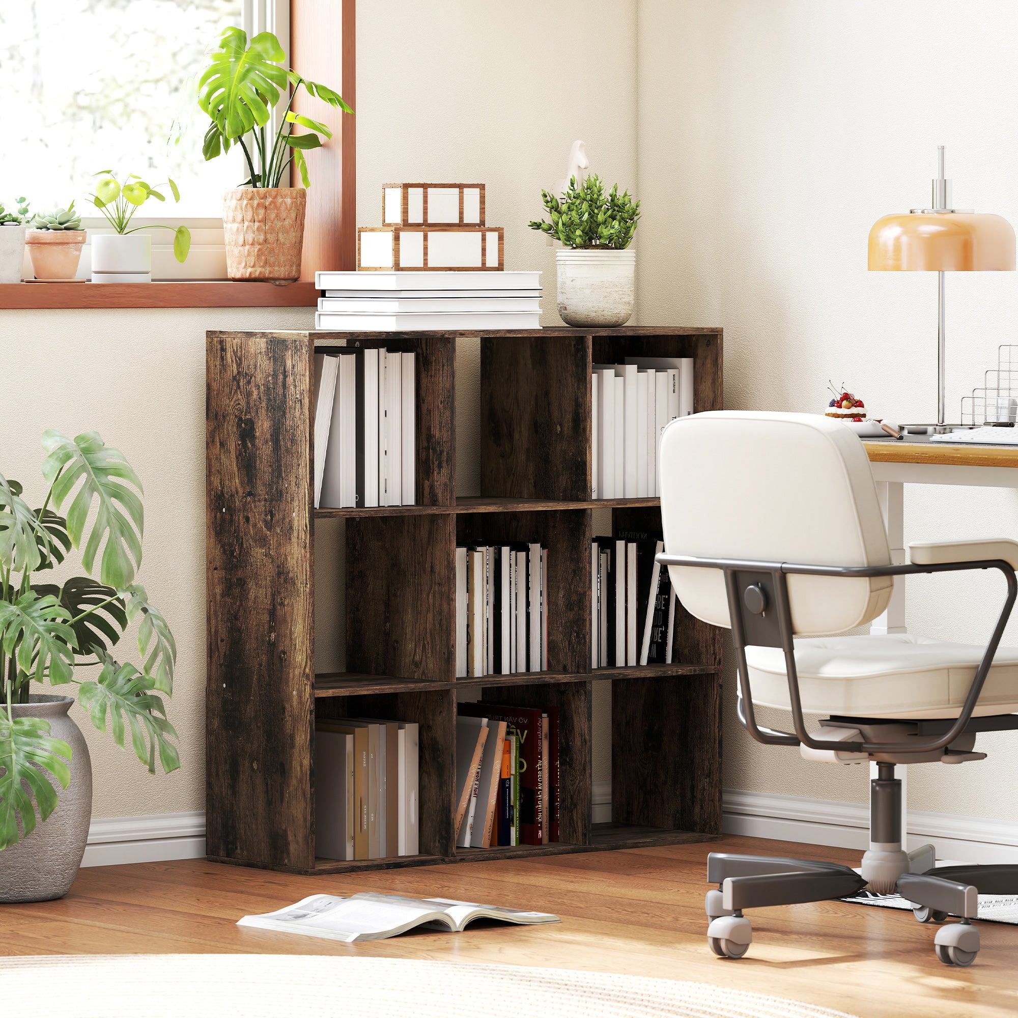 Nine-Cube Storage Shelf - Rustic Brown