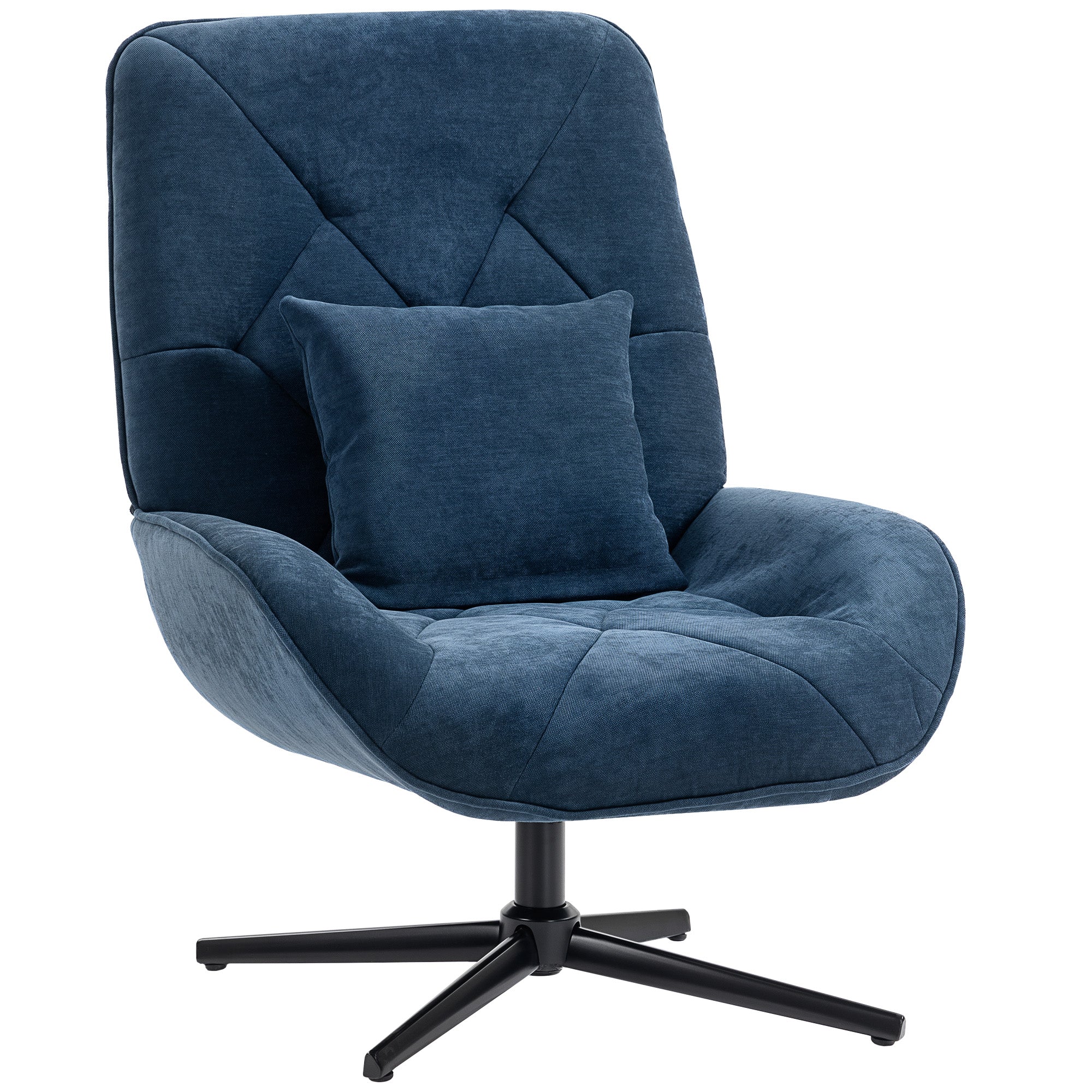 Accent Chair, Chenille Upholstered Swivel Armchair with Lumbar Pillow, High Back, Deep Seat and Metal Legs, Dark Blue